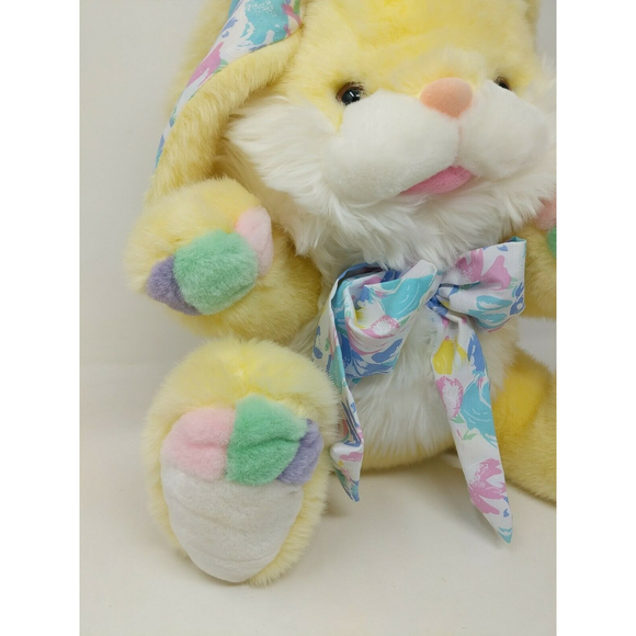 Hoppy Hopster Bunny Rabbit Plush‎ Easter Pastel Caltoy Bow Colorful Yellow VTG - Picture 3 of 11